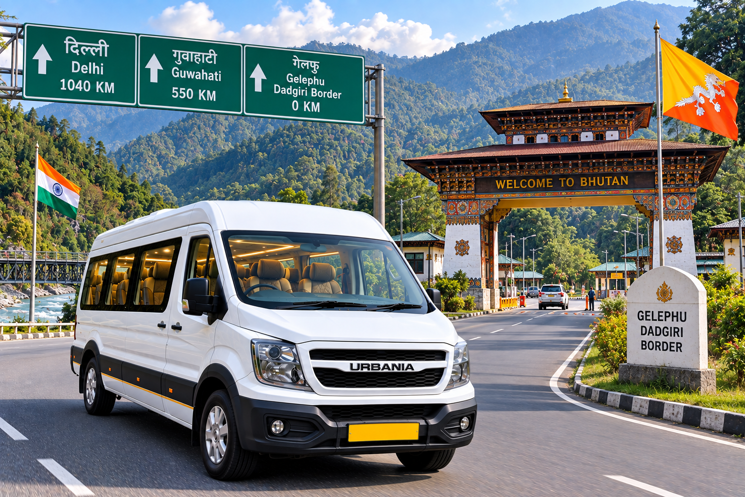 Delhi to Gelephu Dadgiri Border Tempo Travellers